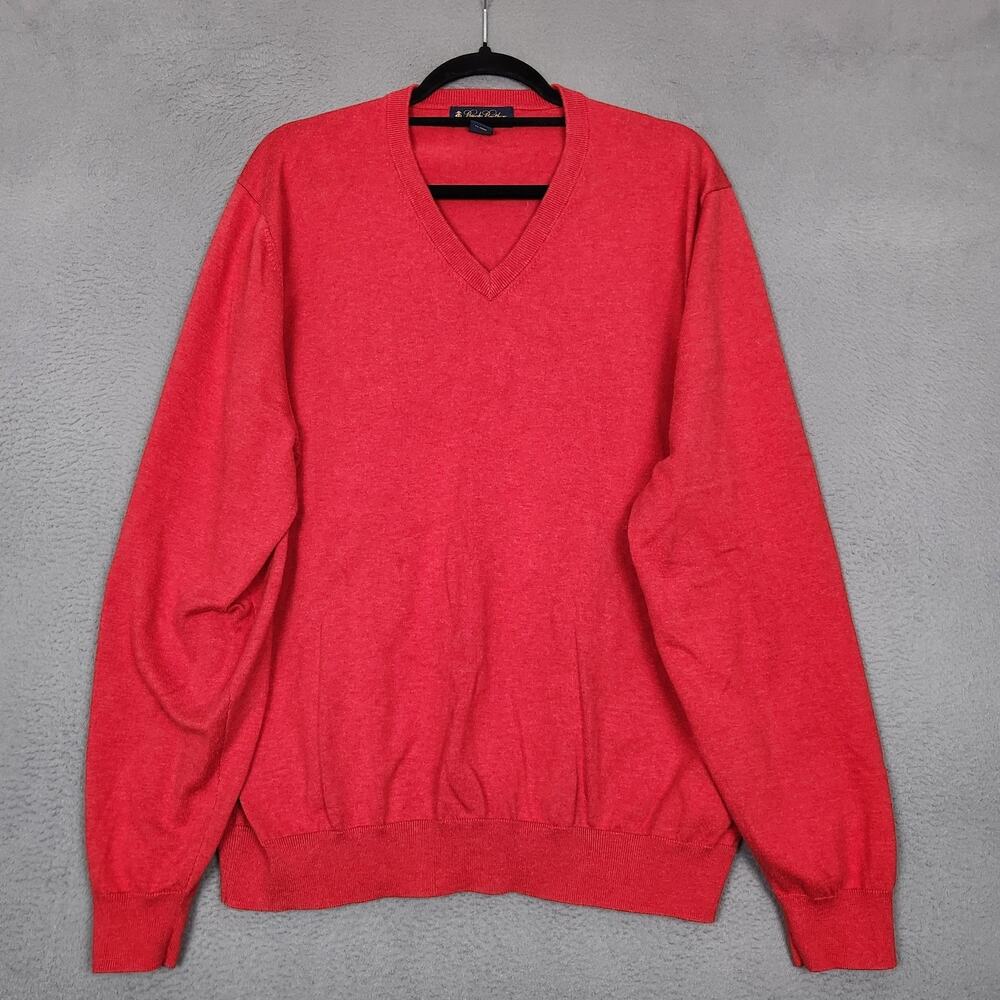 Brooks Brothers Sweater Mens XL Red Supima Cotton V Neck Knit Pullover Classic